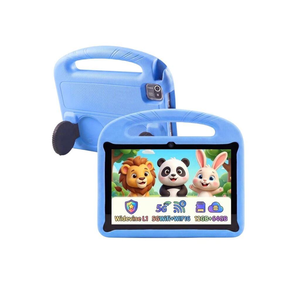 Childrens 10" Tablet Android 15 Shockproof Case Stand 12GB Blue Case